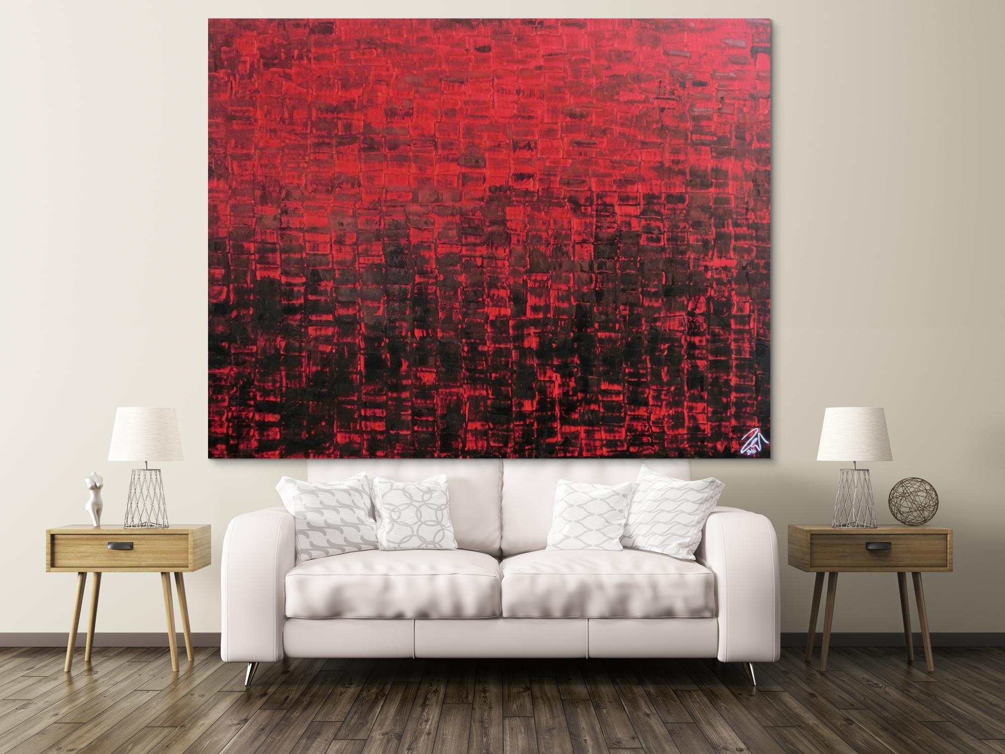 Abstraktes Gemälde sehr modern rot schwarz schlicht Spachteltechnik