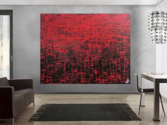 Abstraktes Gemälde sehr modern rot schwarz schlicht Spachteltechnik