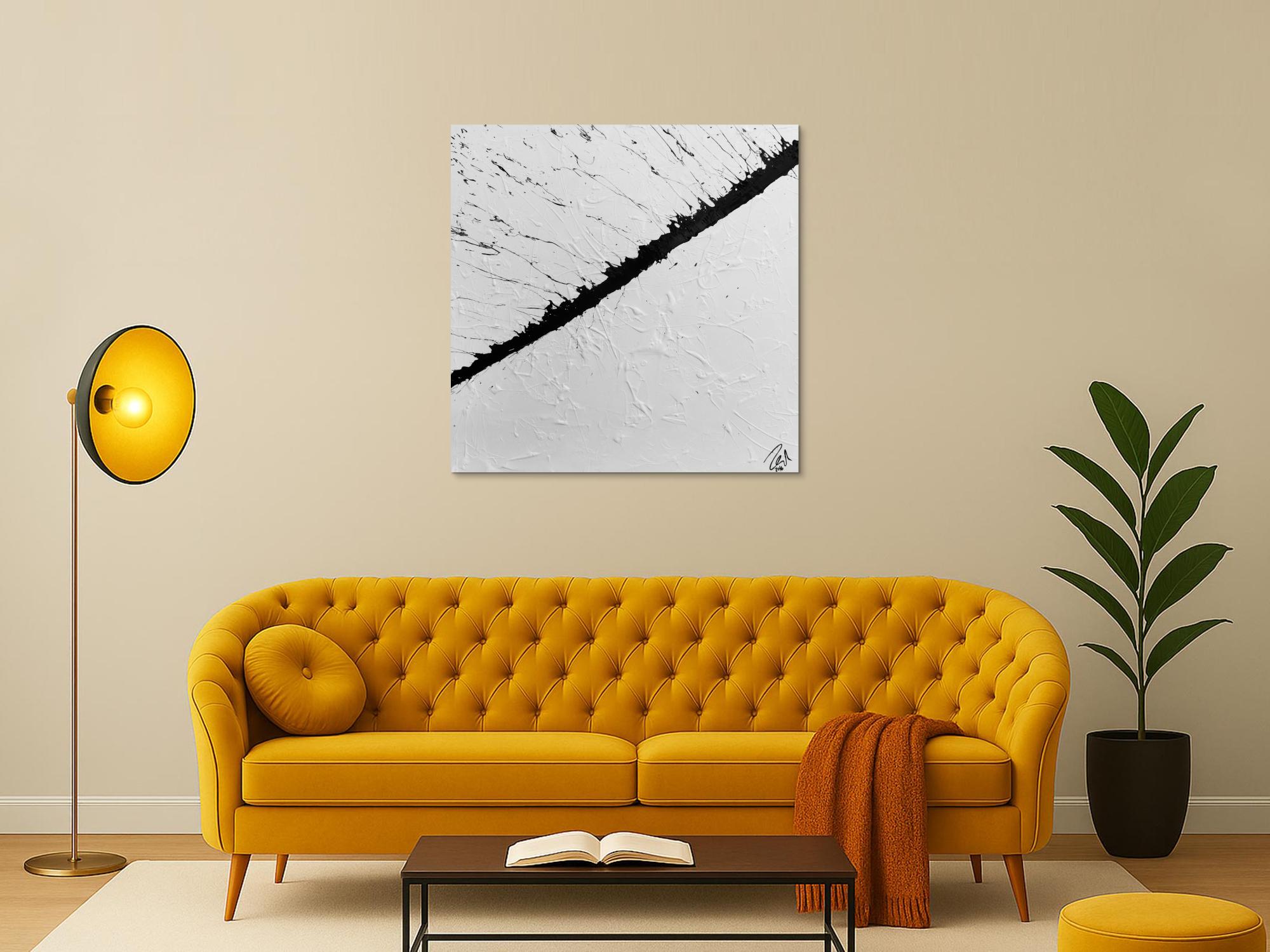 Abstraktes Gemälde minimalistisch in schwarz weiß modern