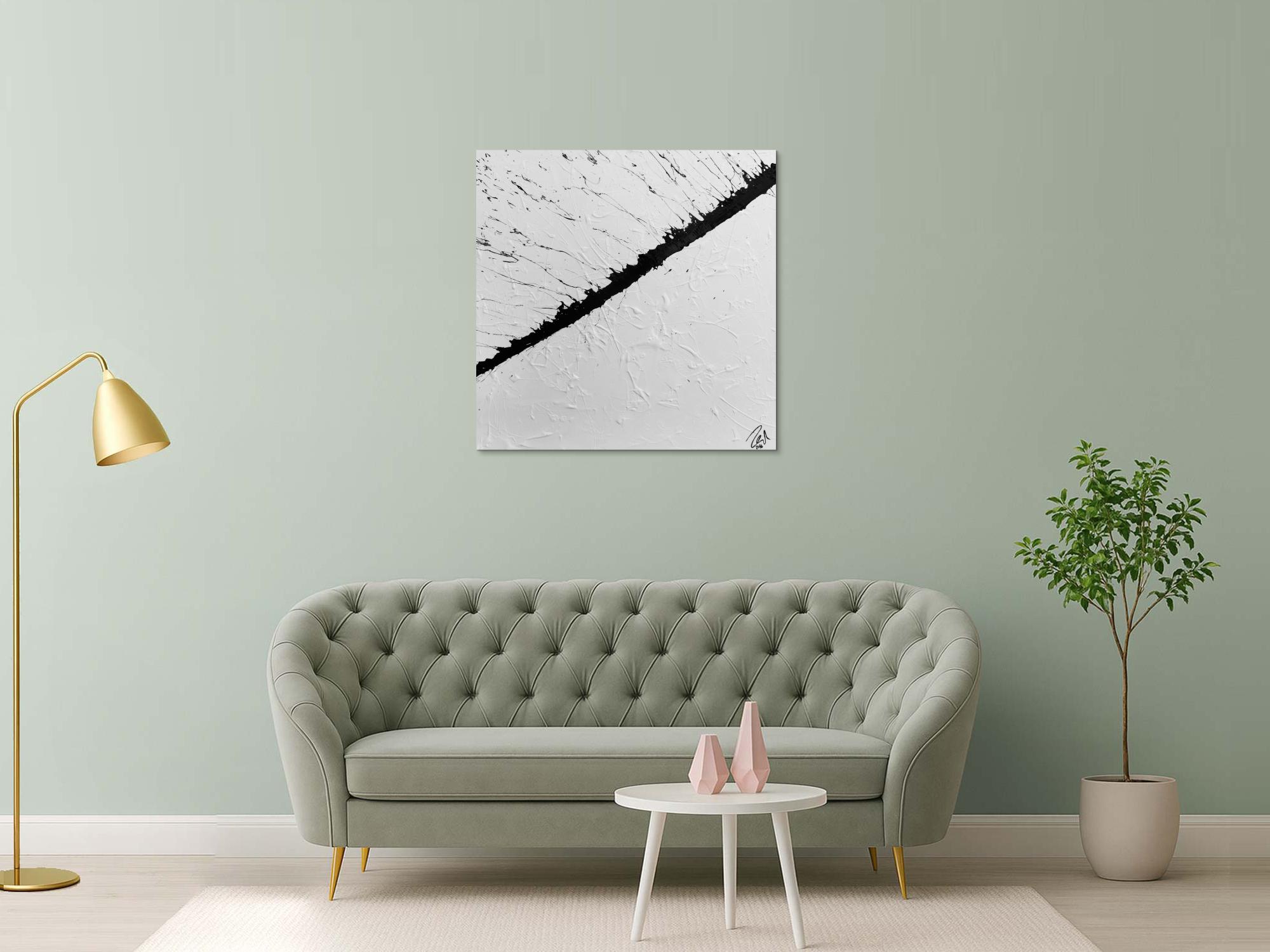 Abstraktes Gemälde minimalistisch in schwarz weiß modern