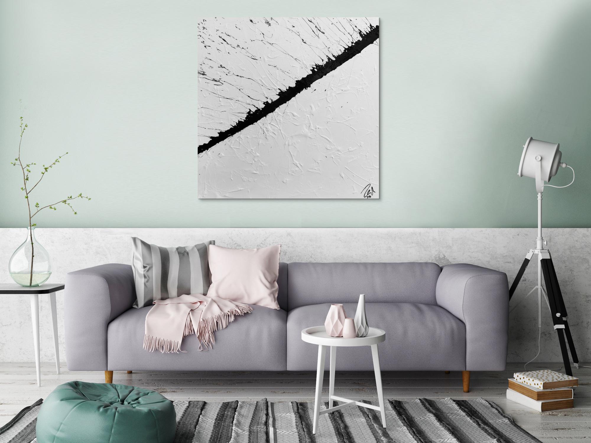 Abstraktes Gemälde minimalistisch in schwarz weiß modern