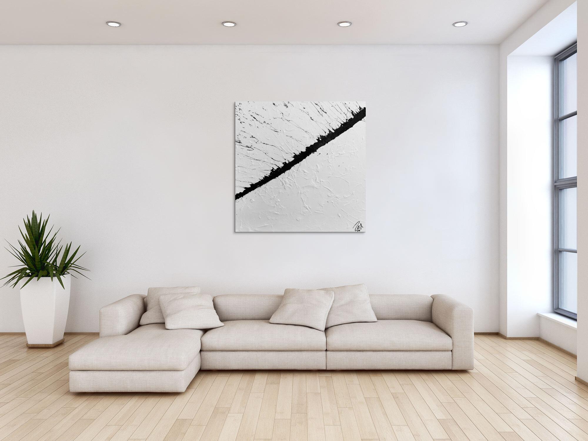 Abstraktes Gemälde minimalistisch in schwarz weiß modern