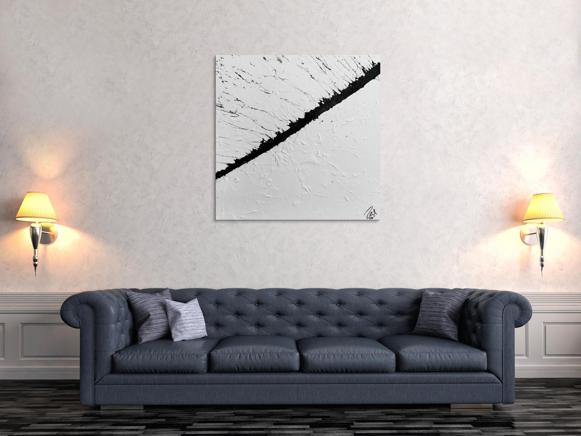 Abstraktes Gemälde minimalistisch in schwarz weiß modern