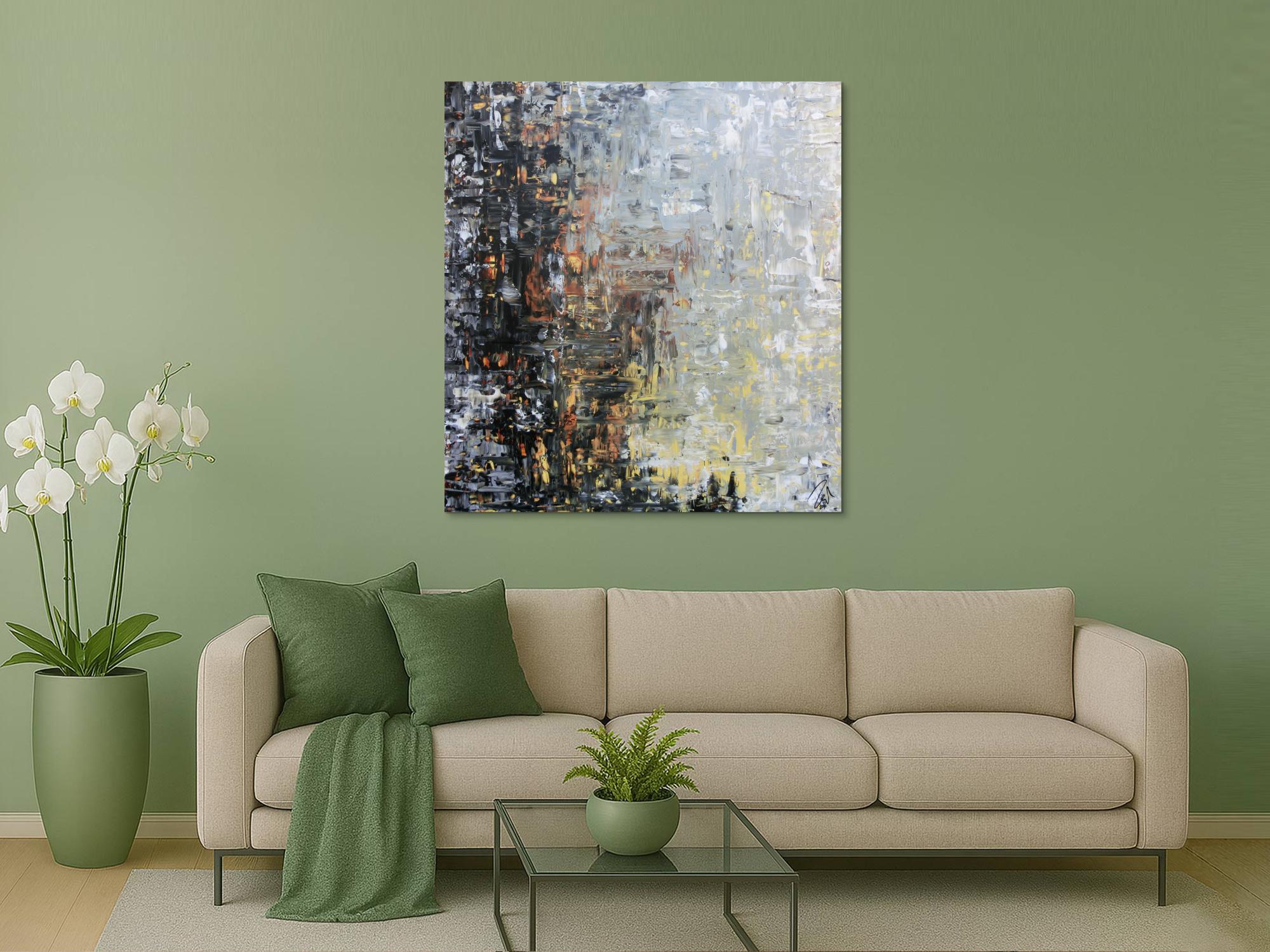 Abstraktes Gemälde mediterrane Farben braun schwarz grau modern