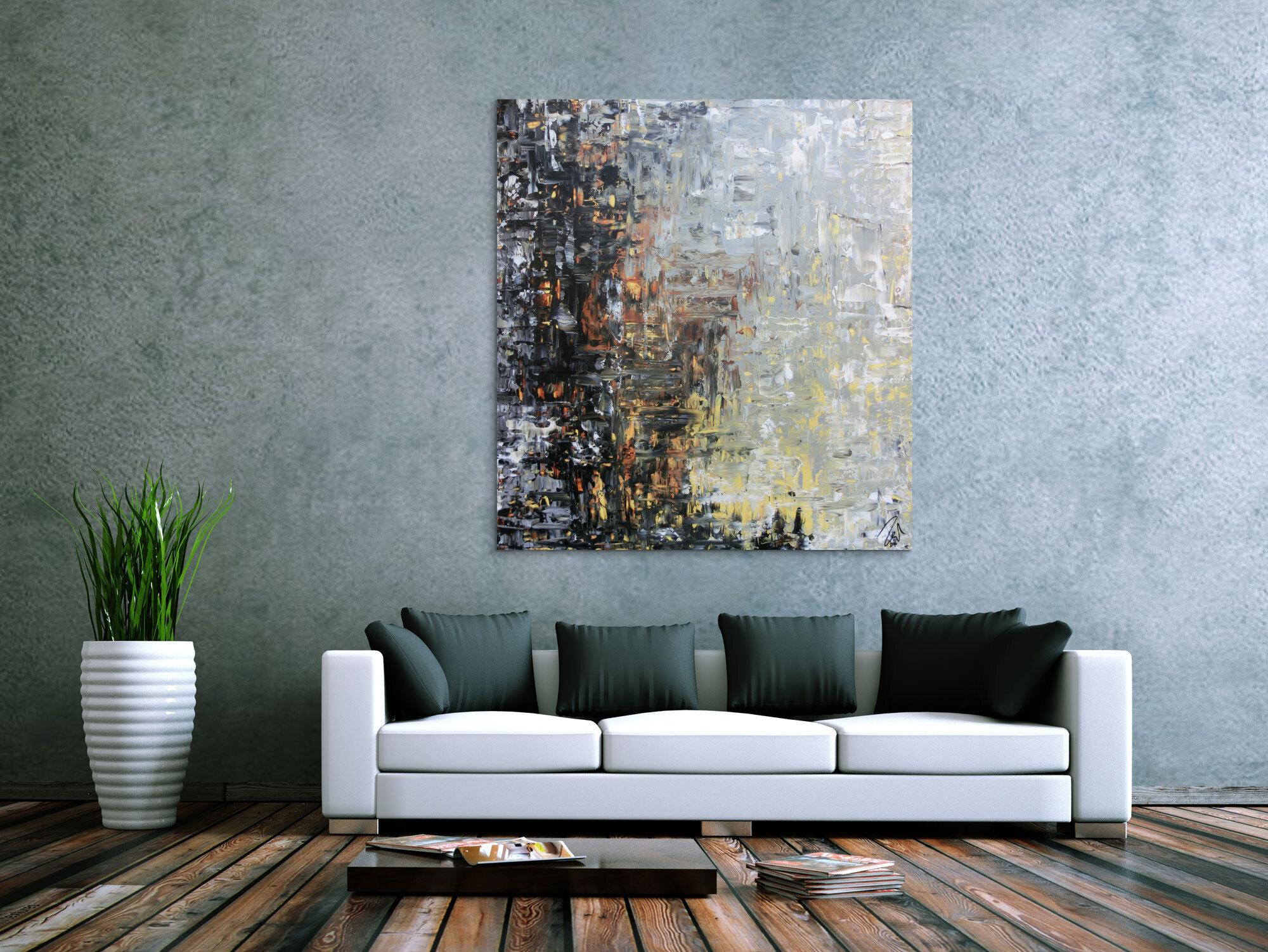 Abstraktes Gemälde mediterrane Farben braun schwarz grau modern