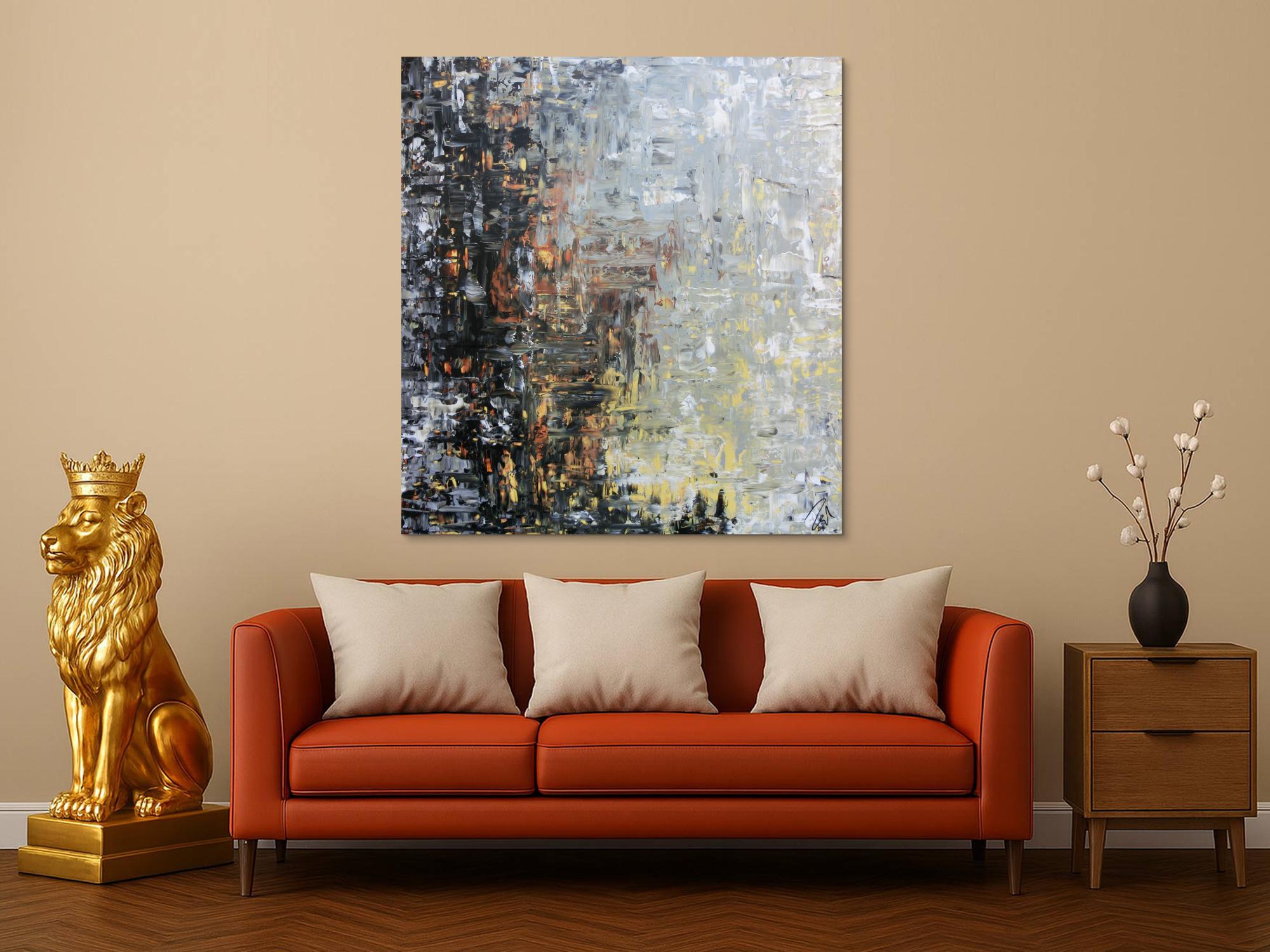 Abstraktes Gemälde mediterrane Farben braun schwarz grau modern