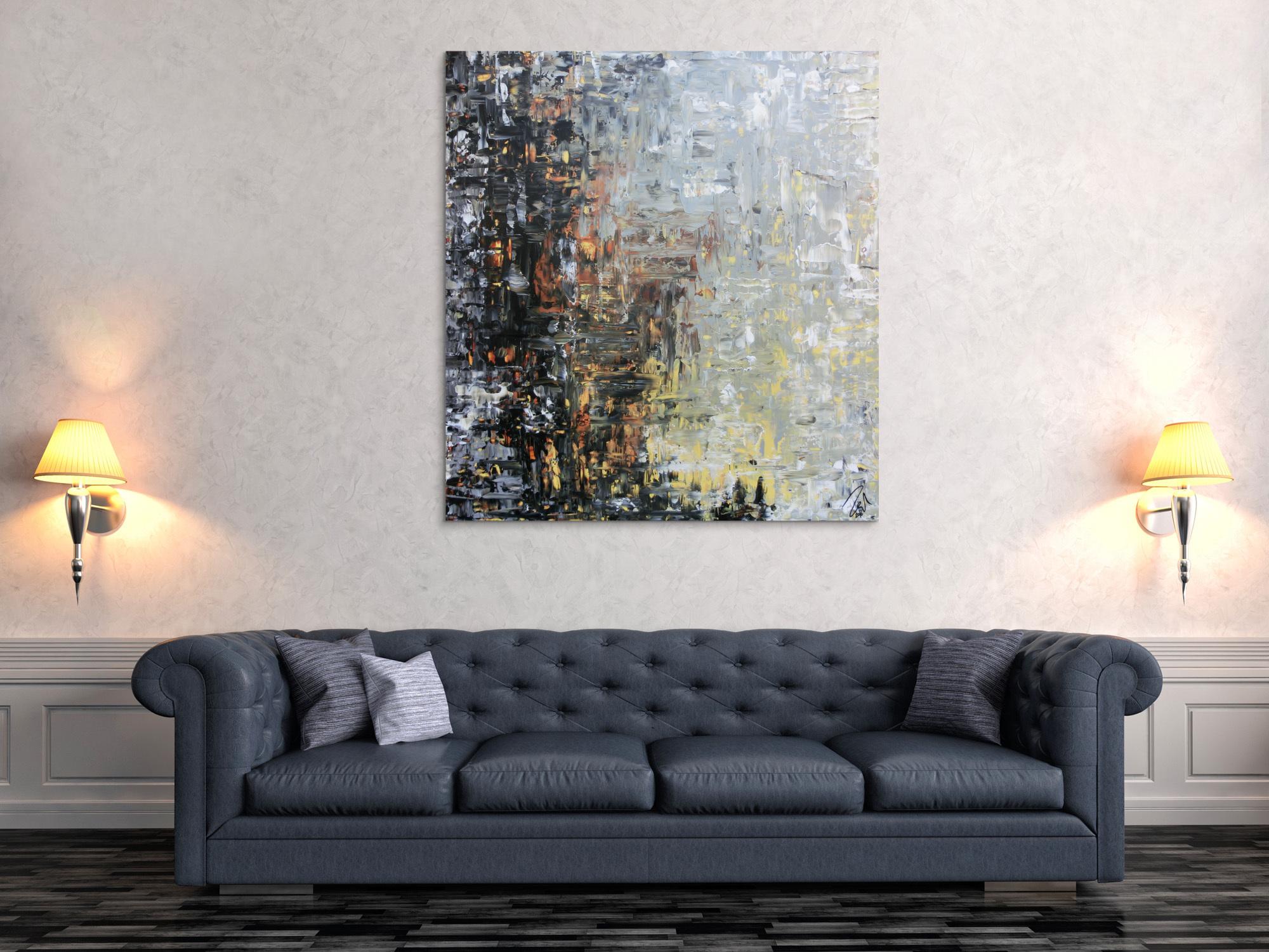 Abstraktes Gemälde mediterrane Farben braun schwarz grau modern