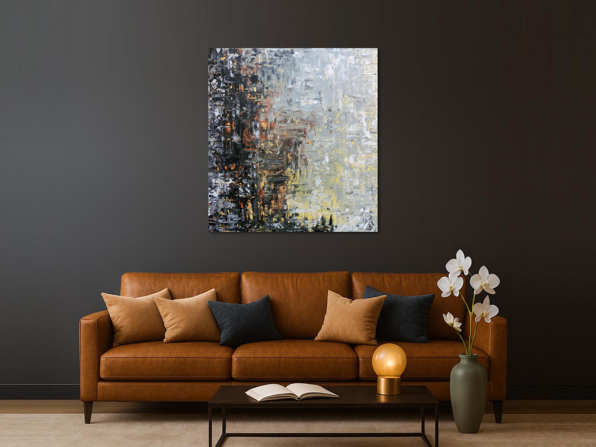 Abstraktes Gemälde mediterrane Farben braun schwarz grau modern