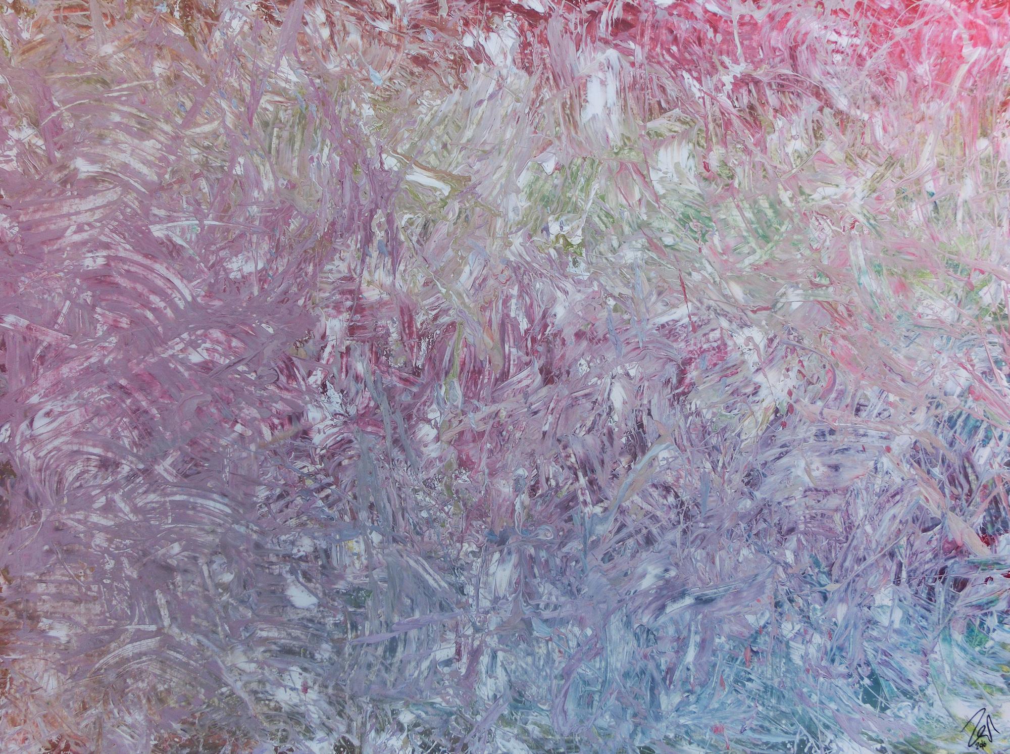 Großes abstraktes Gemälde sehr helle Farben modern viel weiß rosa türkis