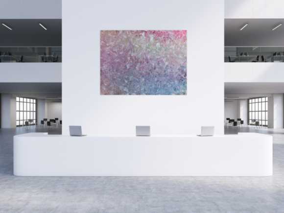 Großes abstraktes Gemälde sehr helle Farben modern viel weiß rosa türkis