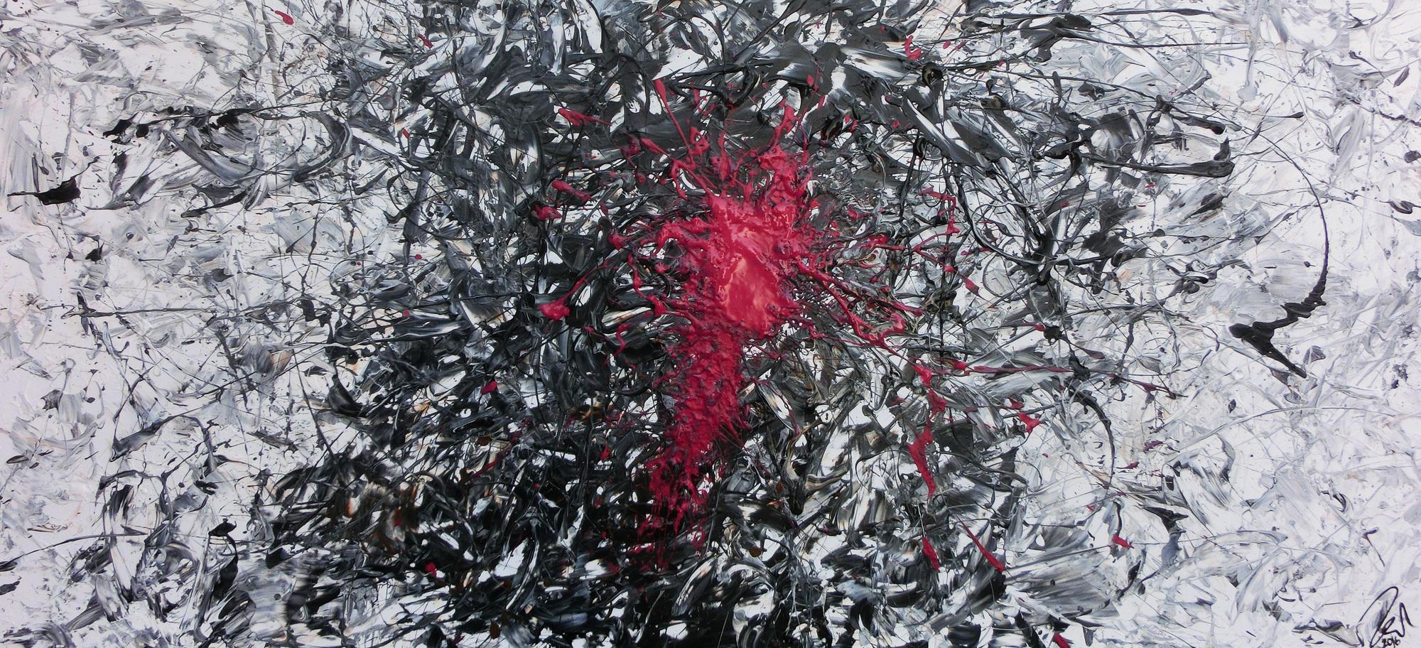 Abstraktes Acrylbild sehr modern grau schwarz weiß und pink