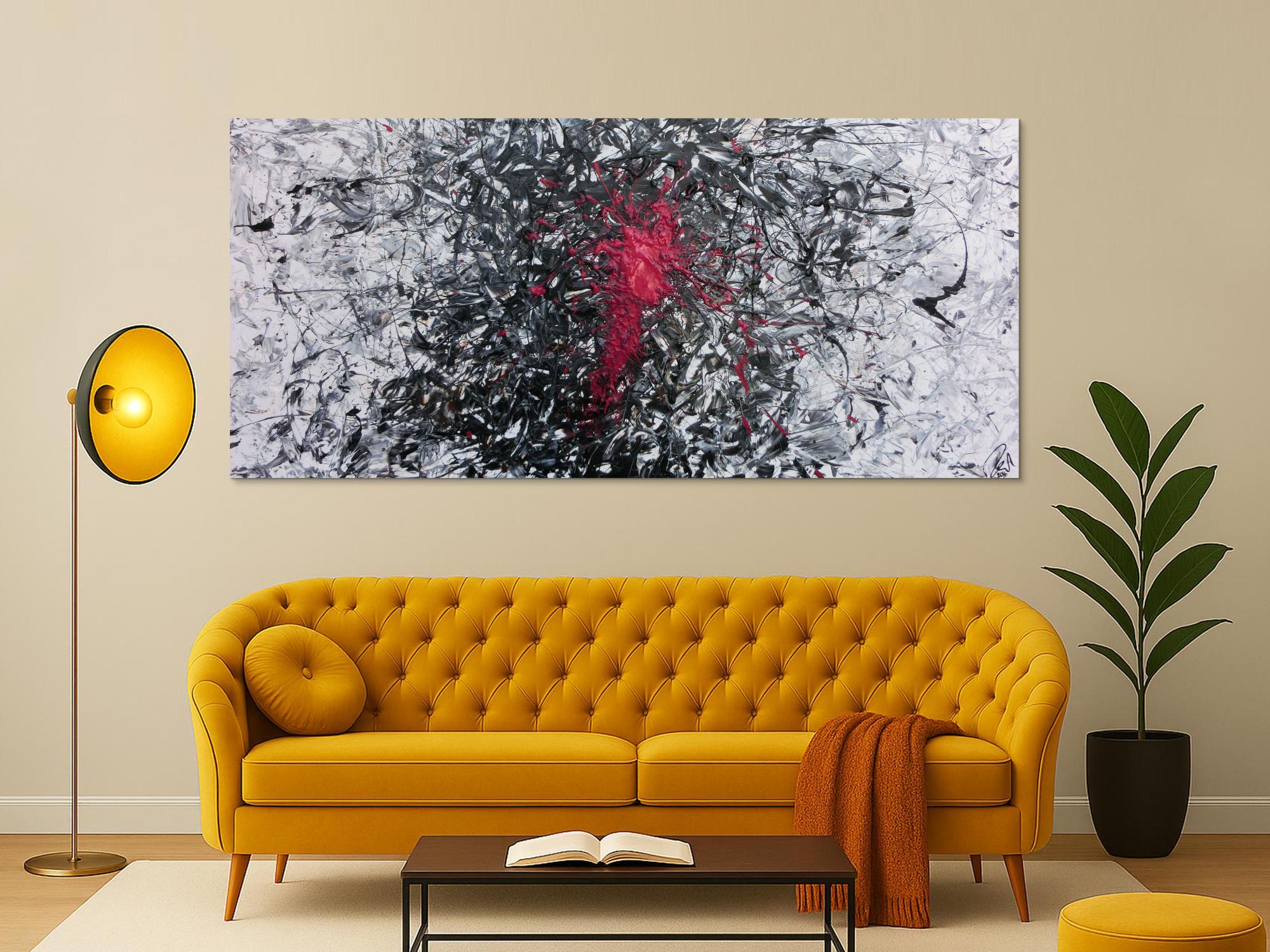 Abstraktes Acrylbild sehr modern grau schwarz weiß und pink