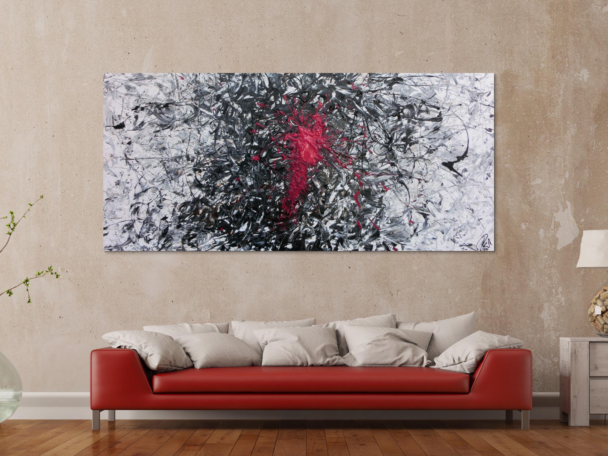 Abstraktes Acrylbild sehr modern grau schwarz weiß und pink