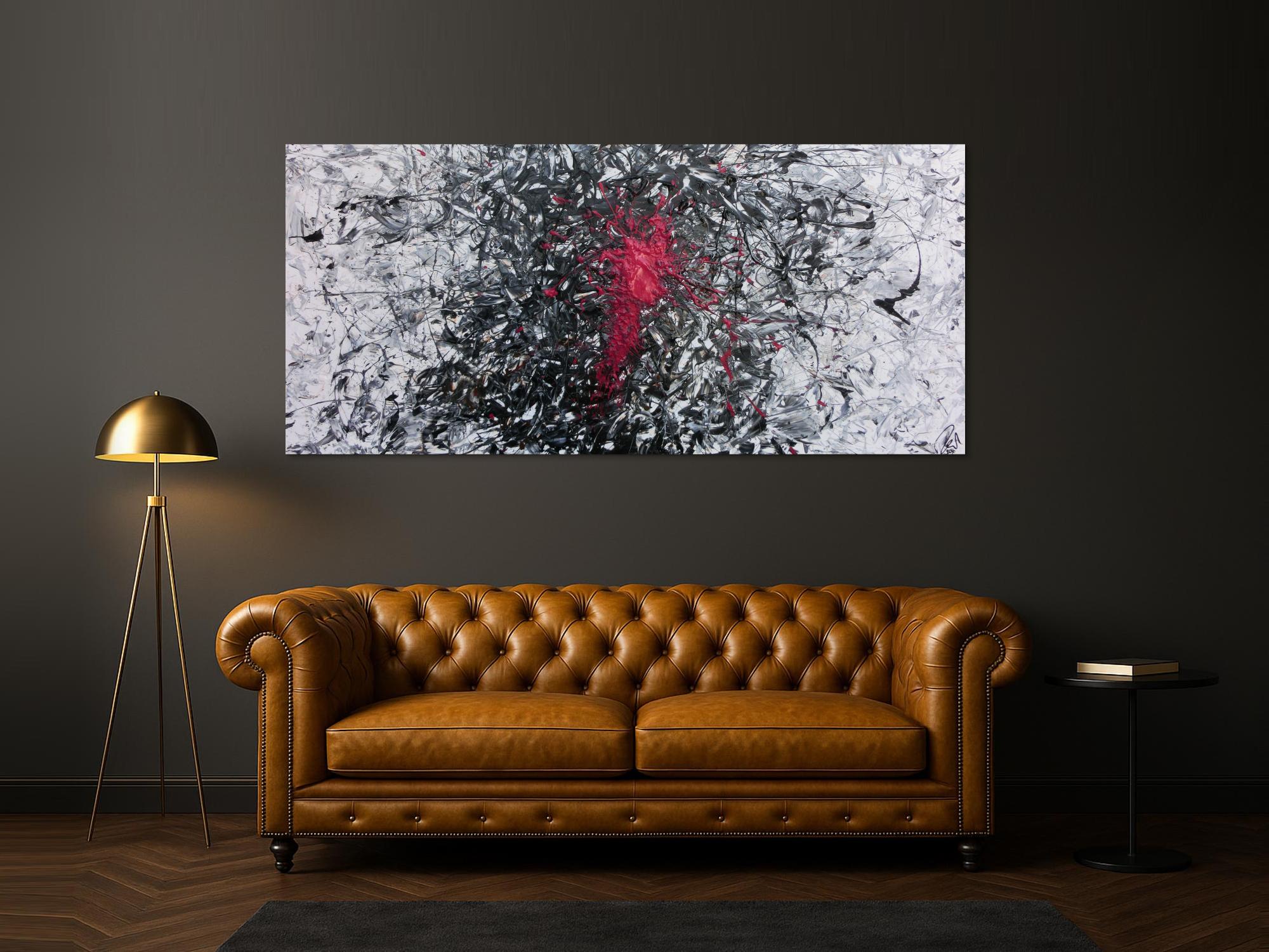 Abstraktes Acrylbild sehr modern grau schwarz weiß und pink