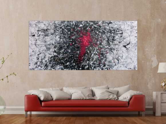 Abstraktes Acrylbild sehr modern grau schwarz weiß und pink