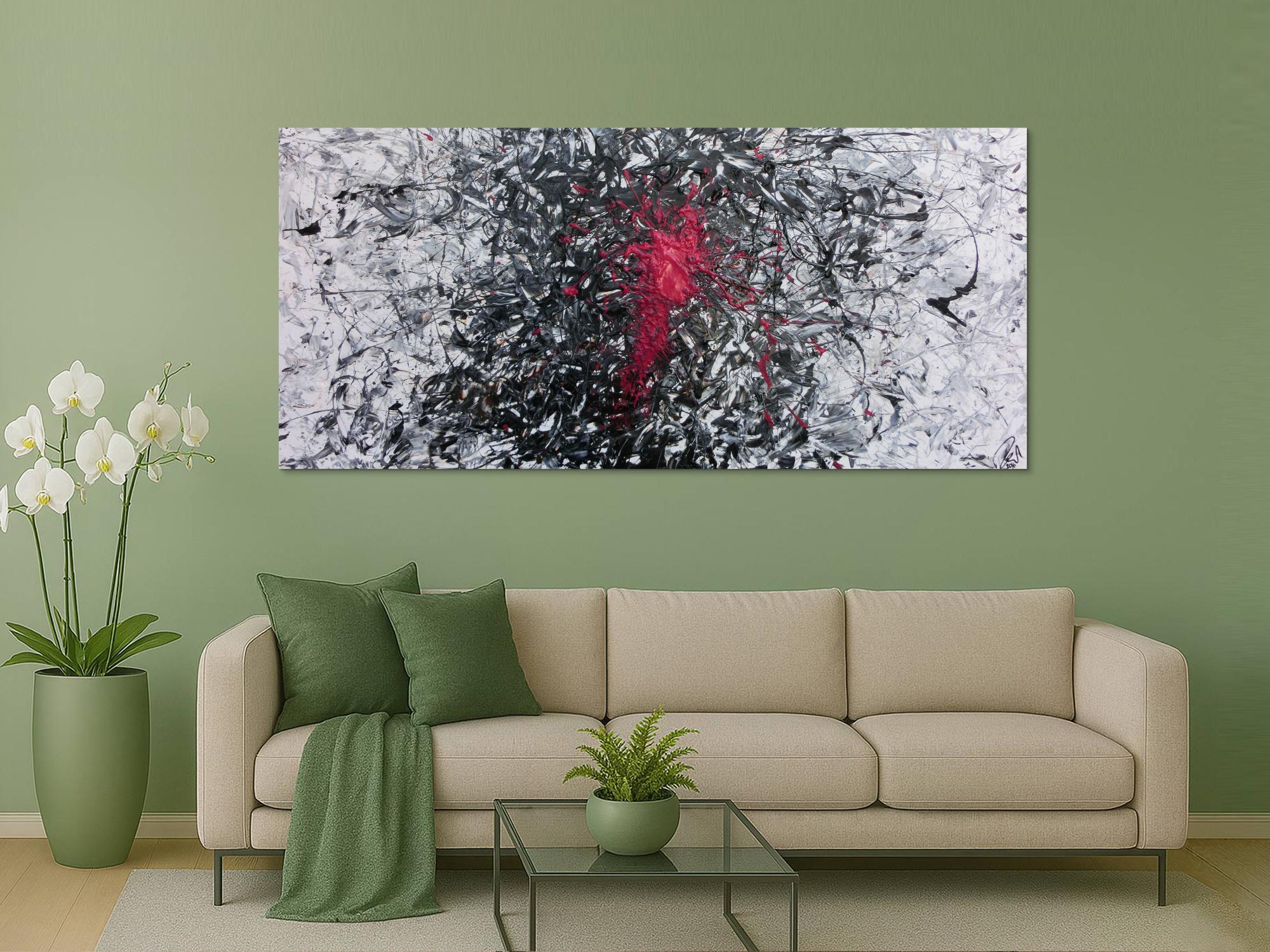 Abstraktes Acrylbild sehr modern grau schwarz weiß und pink