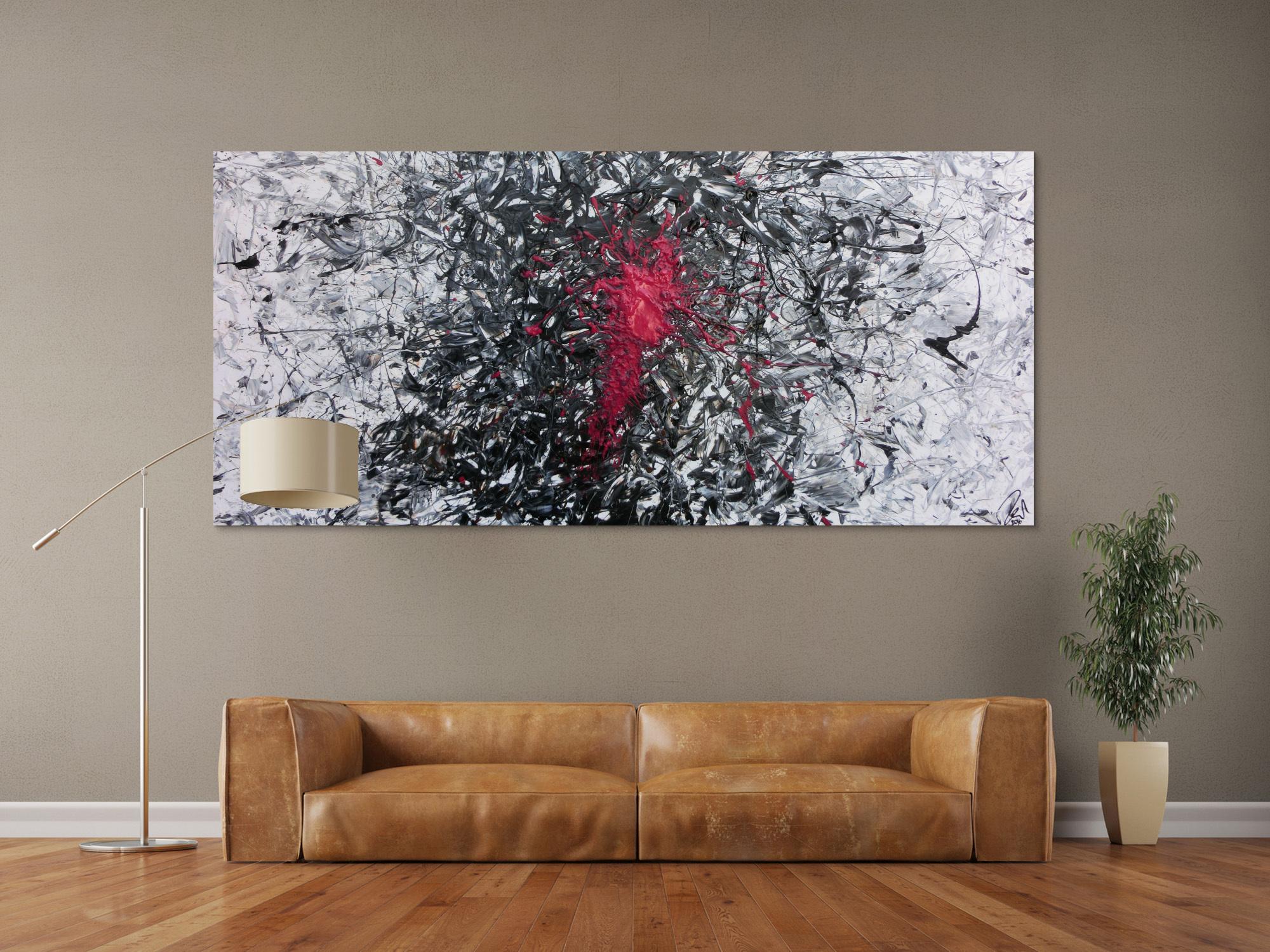 Abstraktes Acrylbild sehr modern grau schwarz weiß und pink