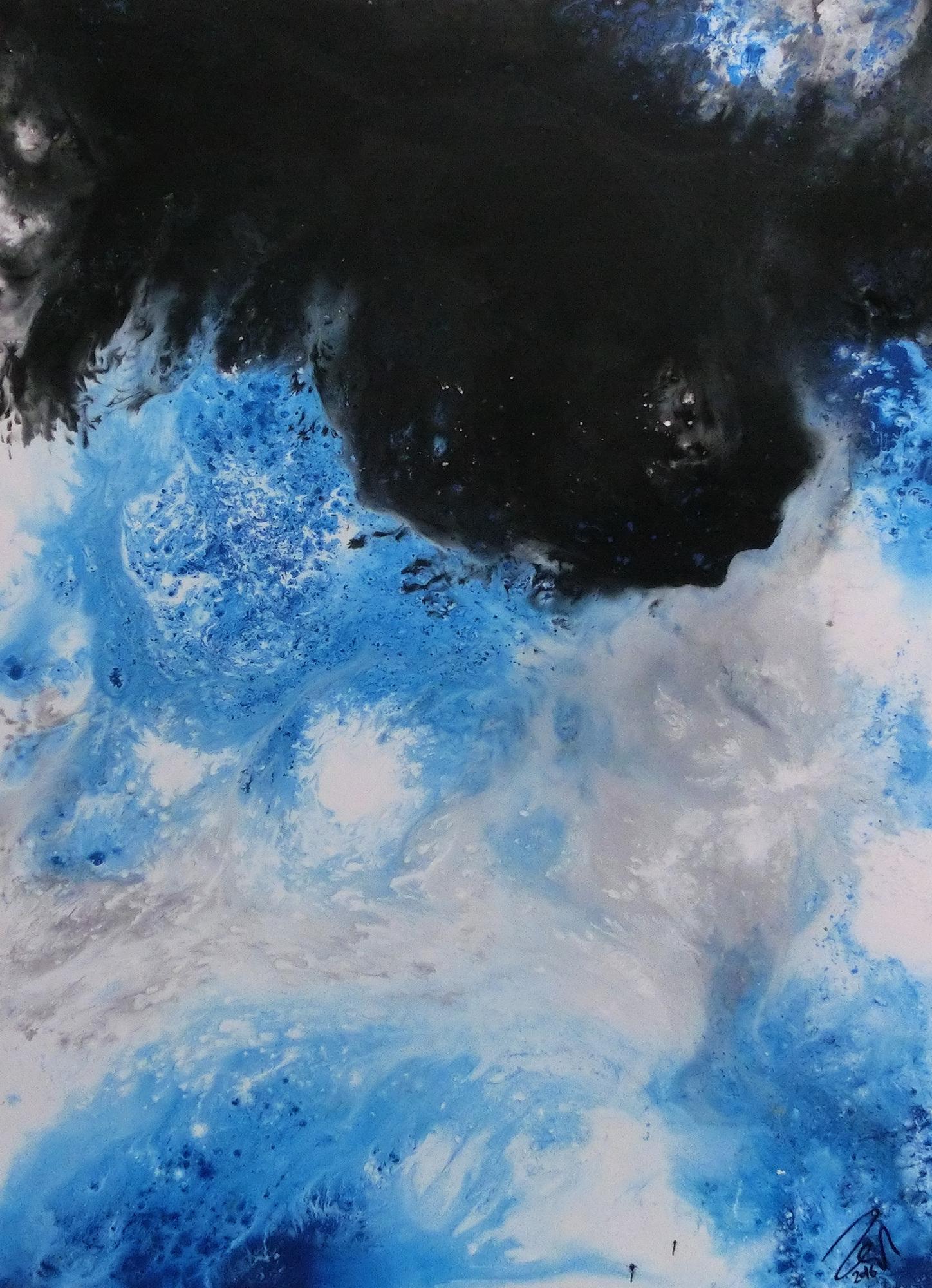 Modernes Acrylbemälde abstrakt weiß schwarz blau grau