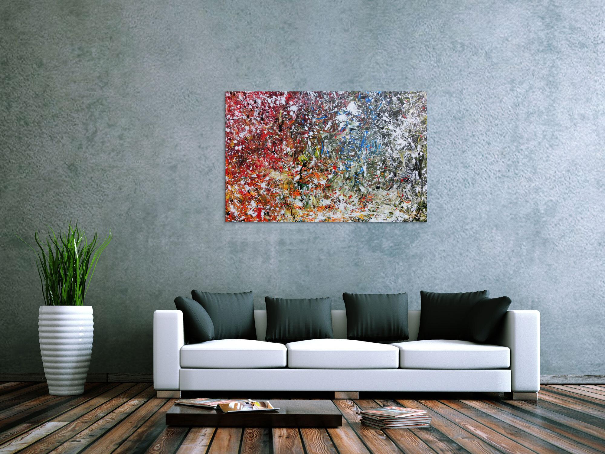 Abstraktes Acrylbild modernes Gemälde bunt viele Farben