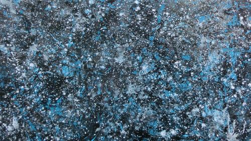 Modernes Gemälde abstraktes Acrylbild blau türkis mit glitzer und silber