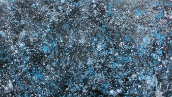 Modernes Gemälde abstraktes Acrylbild blau türkis mit glitzer und silber