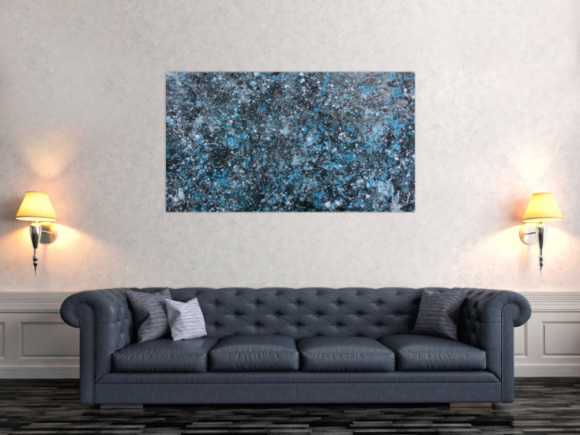 Modernes Gemälde abstraktes Acrylbild blau türkis mit glitzer und silber