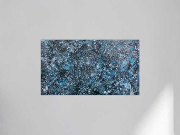 Modernes Gemälde abstraktes Acrylbild blau türkis mit glitzer und silber