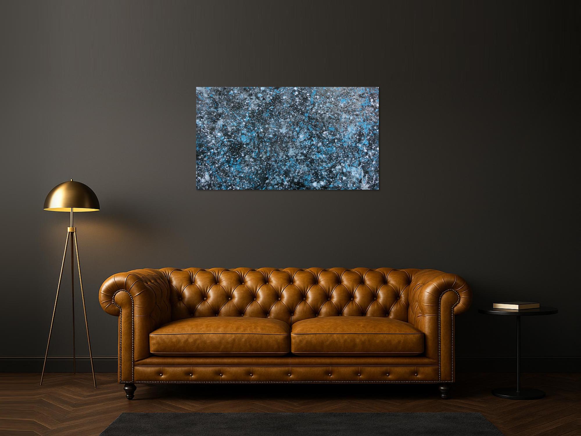 Modernes Gemälde abstraktes Acrylbild blau türkis mit glitzer und silber