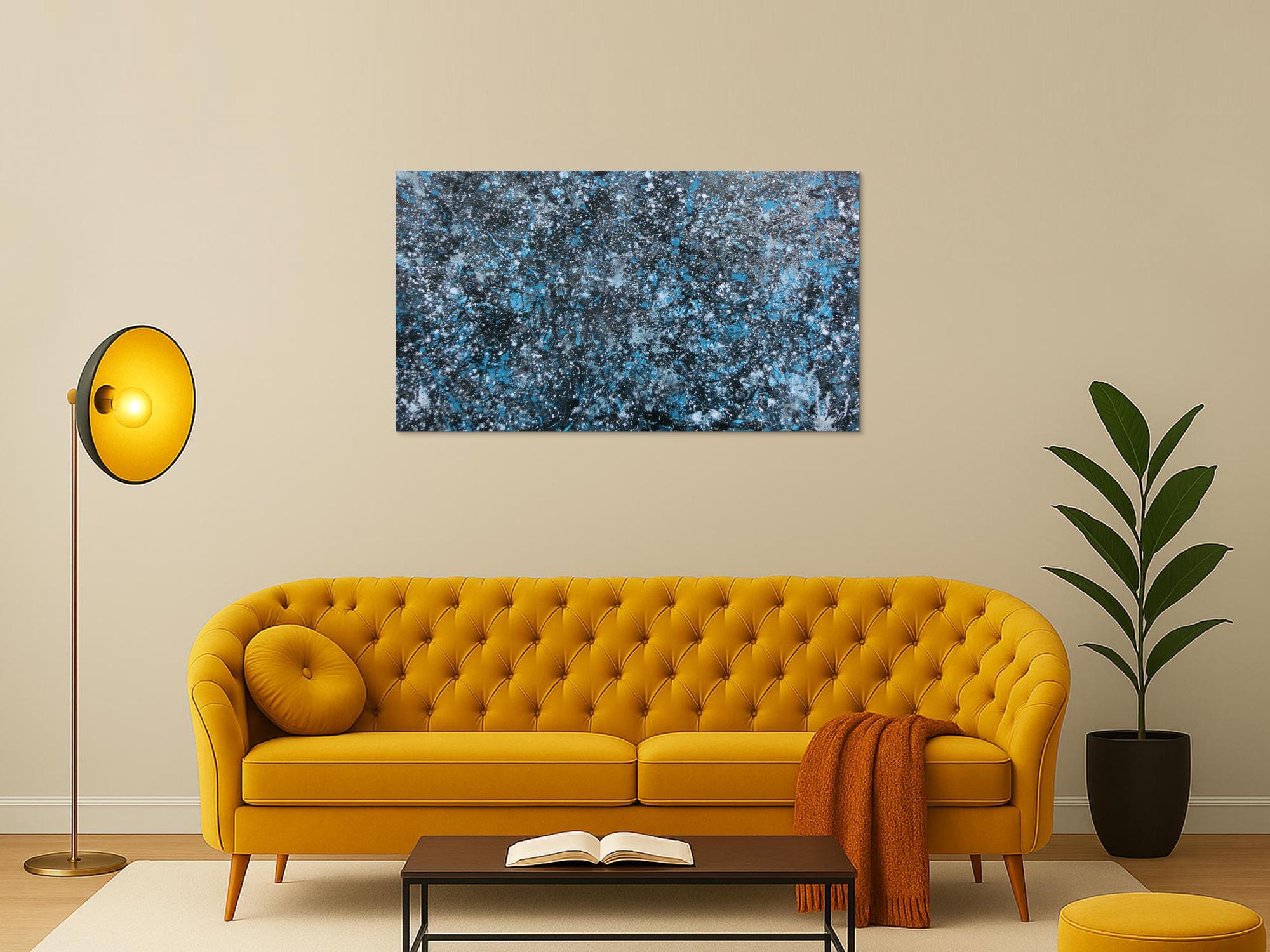 Modernes Gemälde abstraktes Acrylbild blau türkis mit glitzer und silber