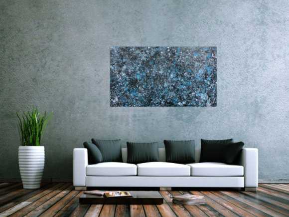 Modernes Gemälde abstraktes Acrylbild blau türkis mit glitzer und silber