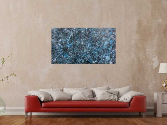 Modernes Gemälde abstraktes Acrylbild blau türkis mit glitzer und silber