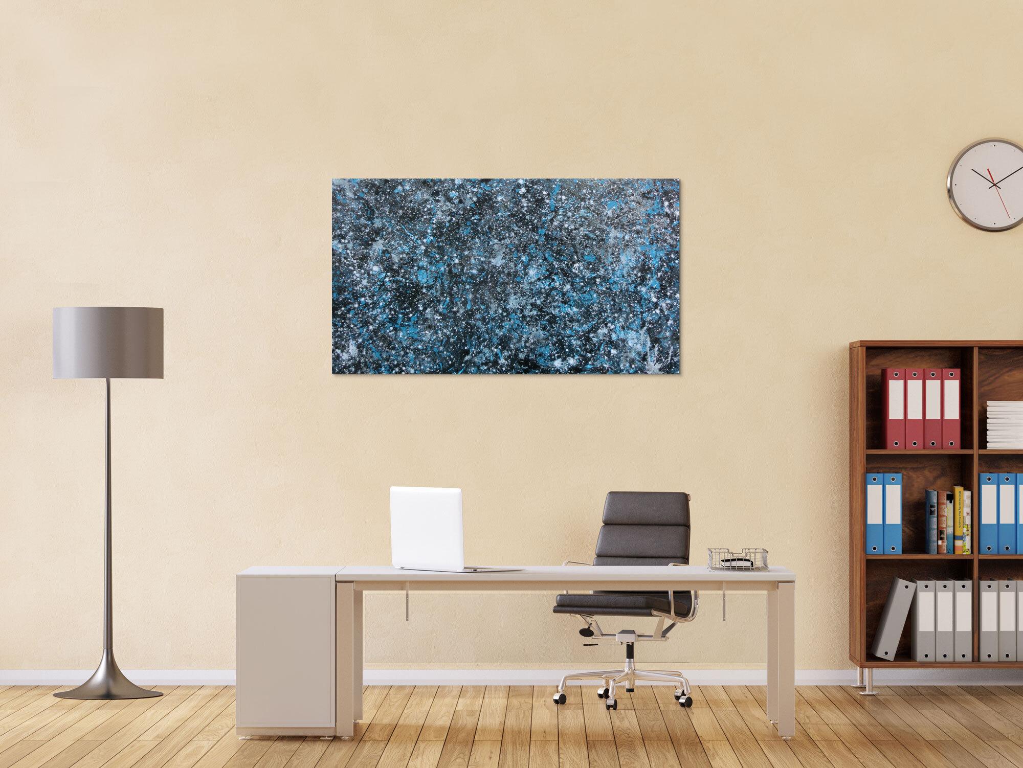 Modernes Gemälde abstraktes Acrylbild blau türkis mit glitzer und silber