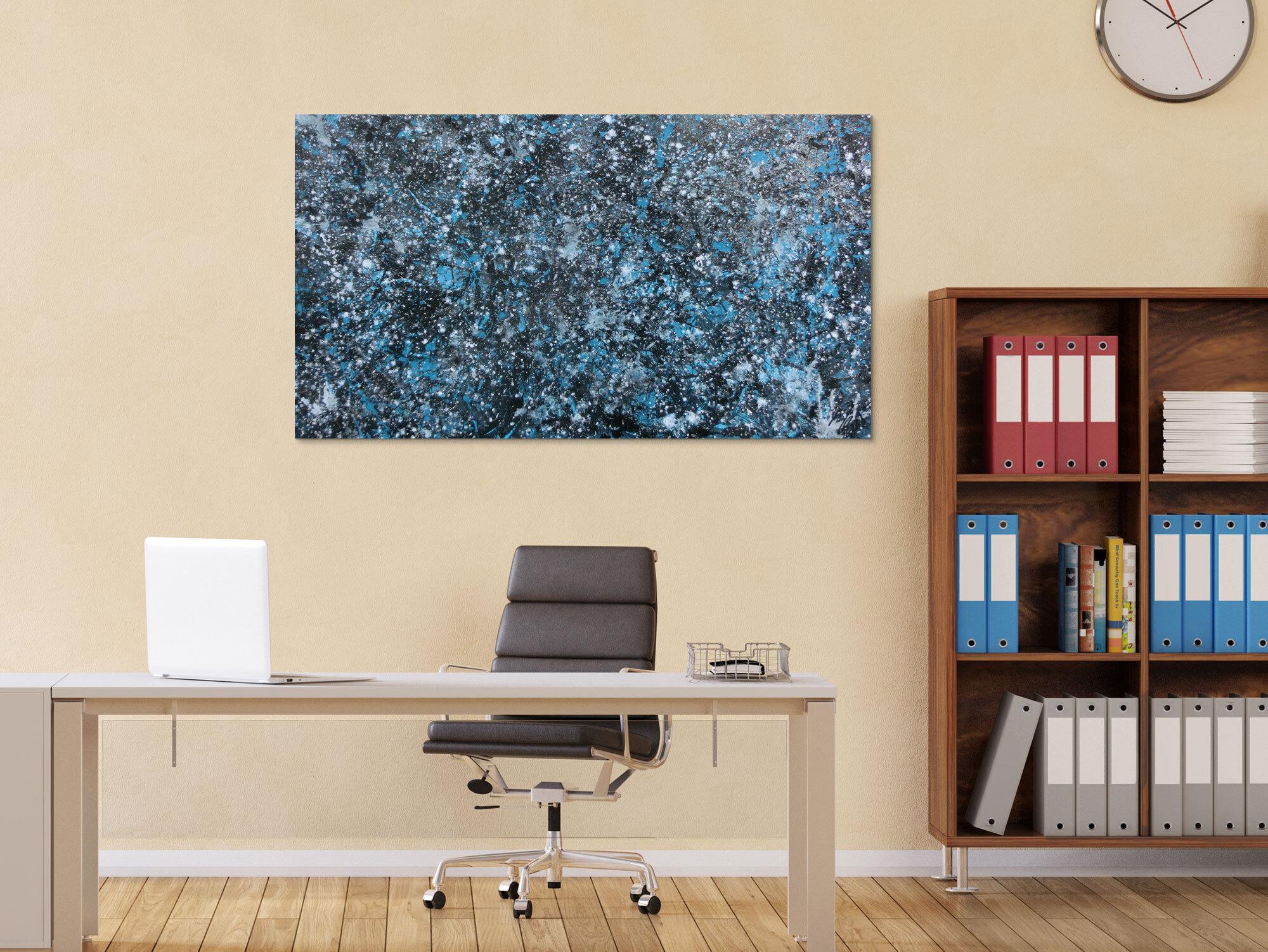 Modernes Gemälde abstraktes Acrylbild blau türkis mit glitzer und silber