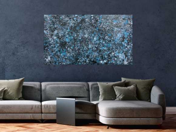 Modernes Gemälde abstraktes Acrylbild blau türkis mit glitzer und silber