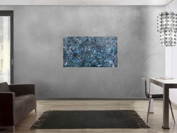 Modernes Gemälde abstraktes Acrylbild blau türkis mit glitzer und silber