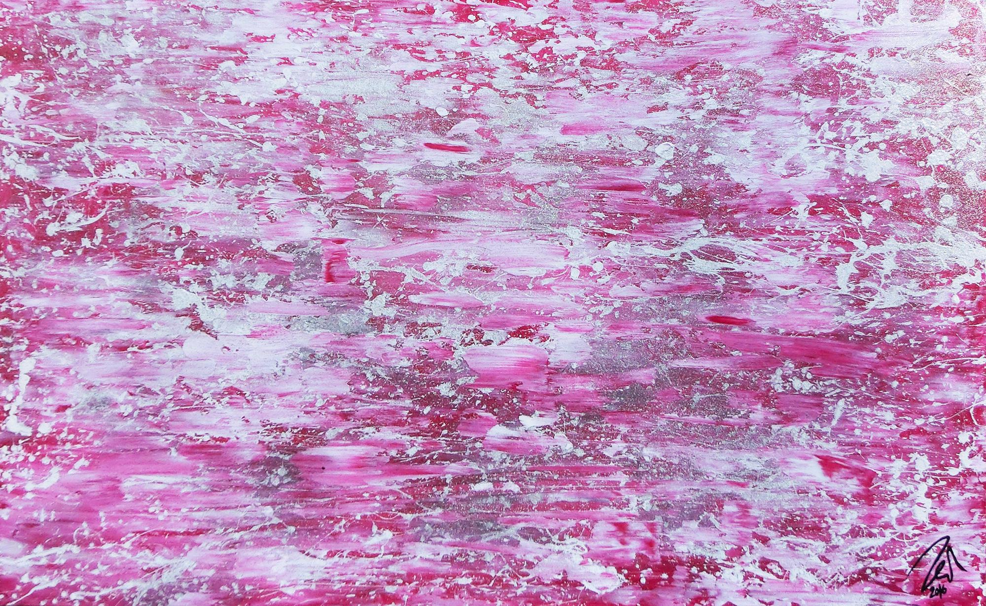 Abstraktes Acrylbild rosa mit glitzer modernes Gemälde schlicht