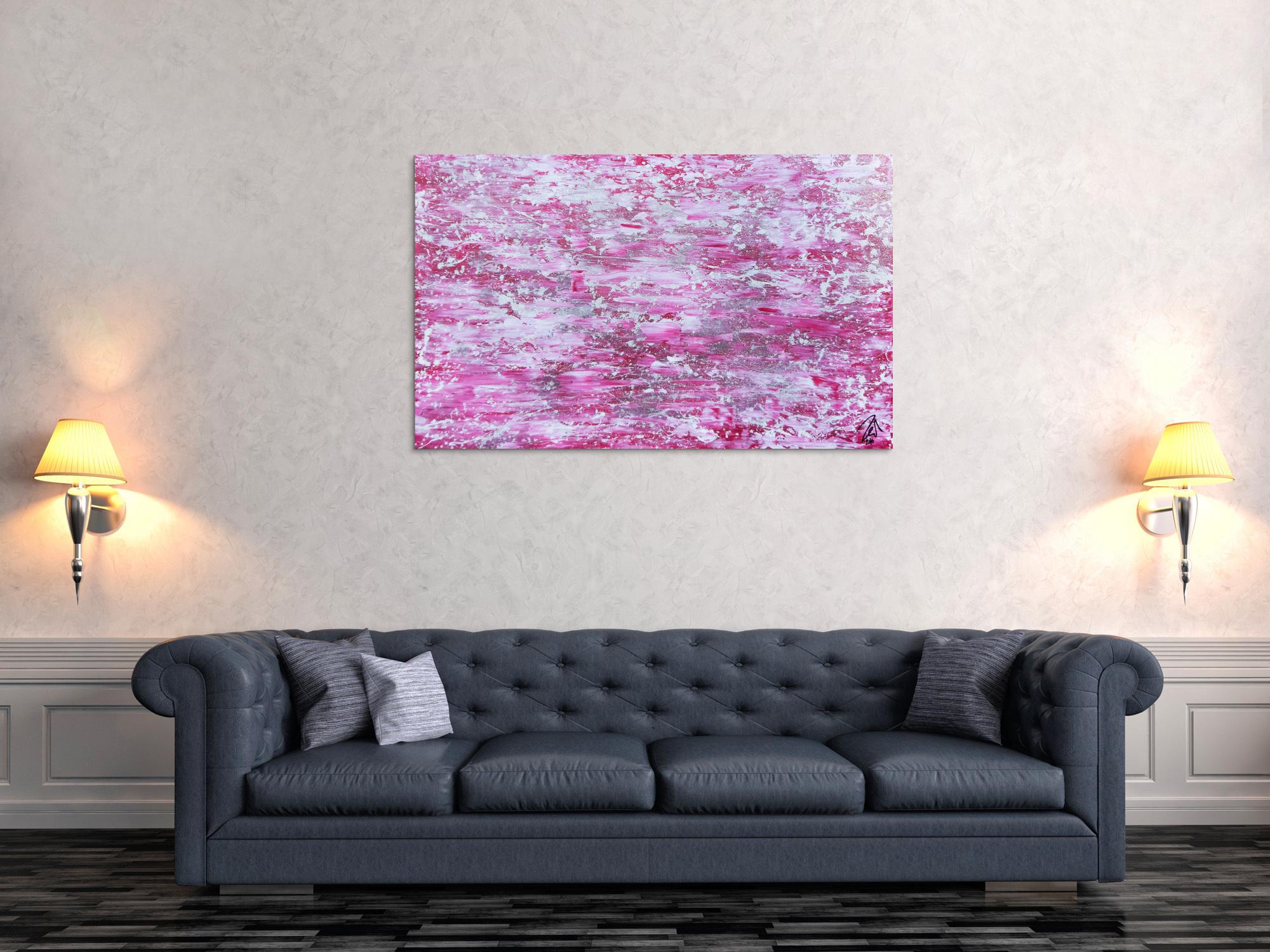 Abstraktes Acrylbild rosa mit glitzer modernes Gemälde schlicht