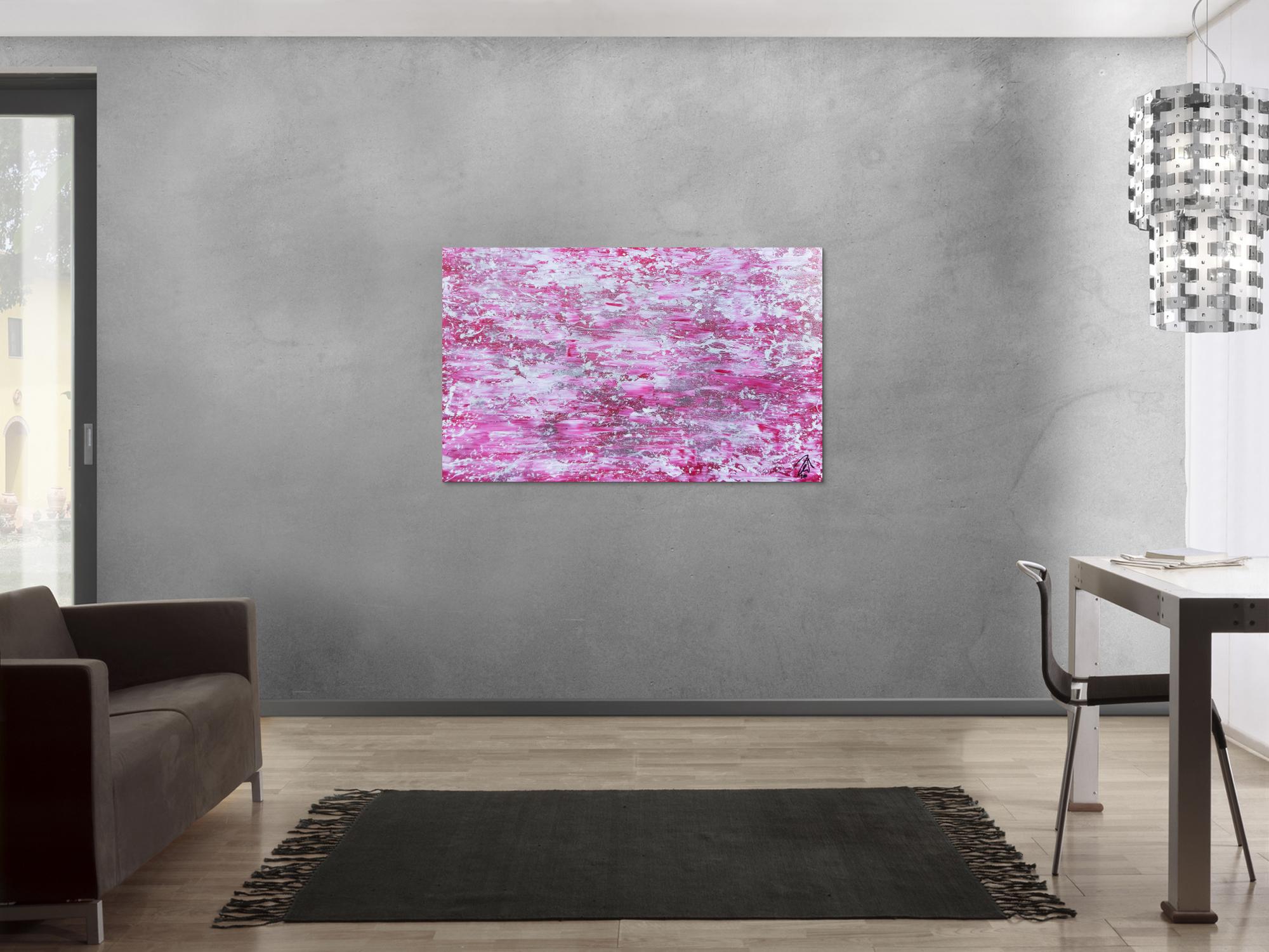 Abstraktes Acrylbild rosa mit glitzer modernes Gemälde schlicht