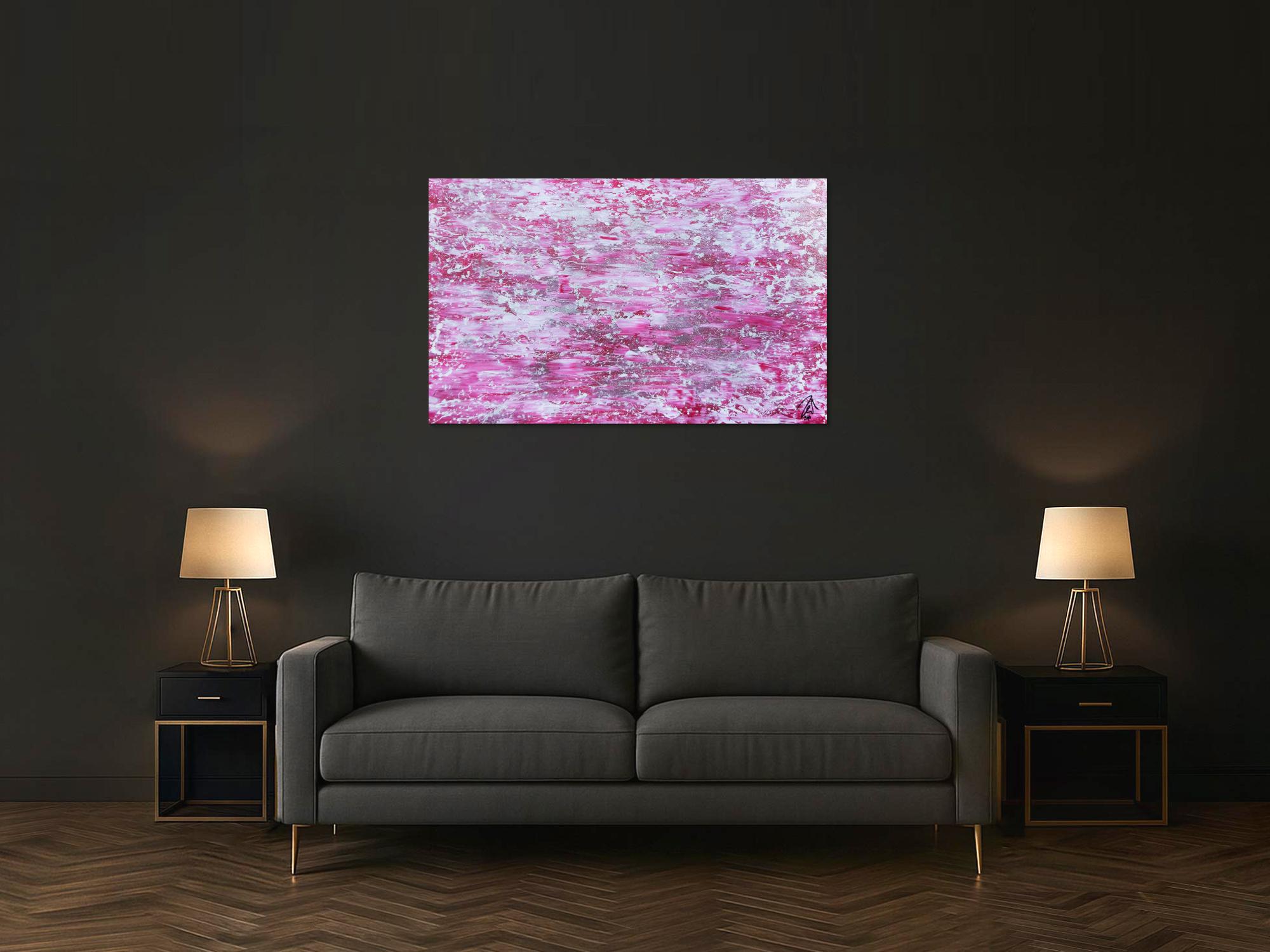 Abstraktes Acrylbild rosa mit glitzer modernes Gemälde schlicht