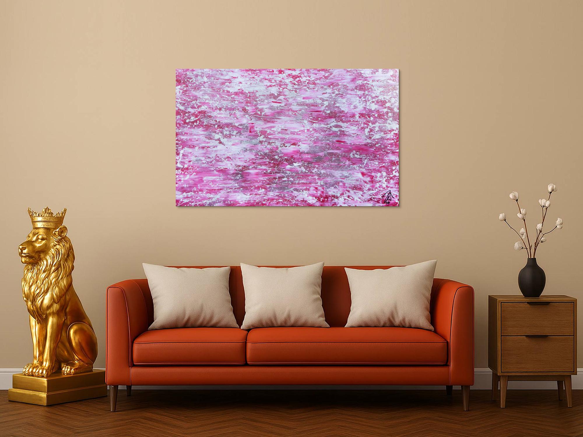 Abstraktes Acrylbild rosa mit glitzer modernes Gemälde schlicht