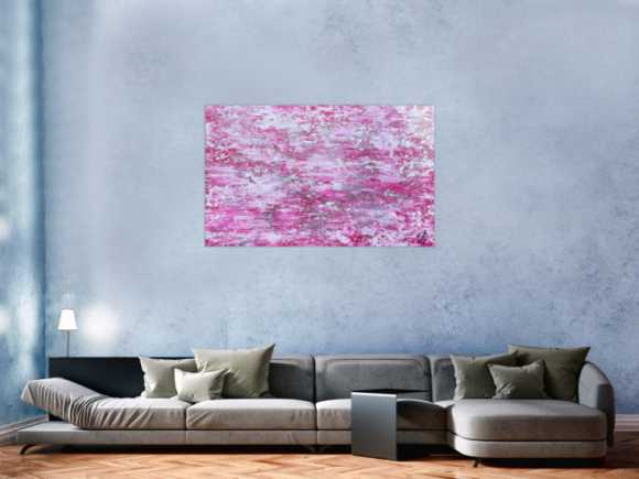 Abstraktes Acrylbild rosa mit glitzer modernes Gemälde schlicht