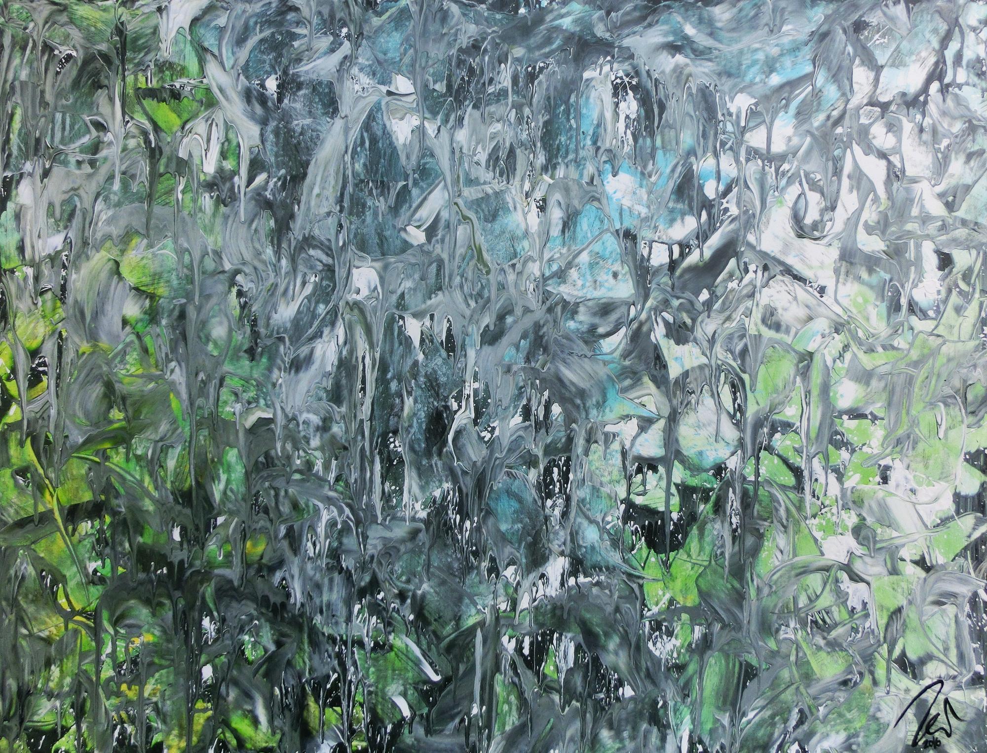 Abstraktes Gemälde Fließtechnik türkis grün blau mordern zeitgenössisch