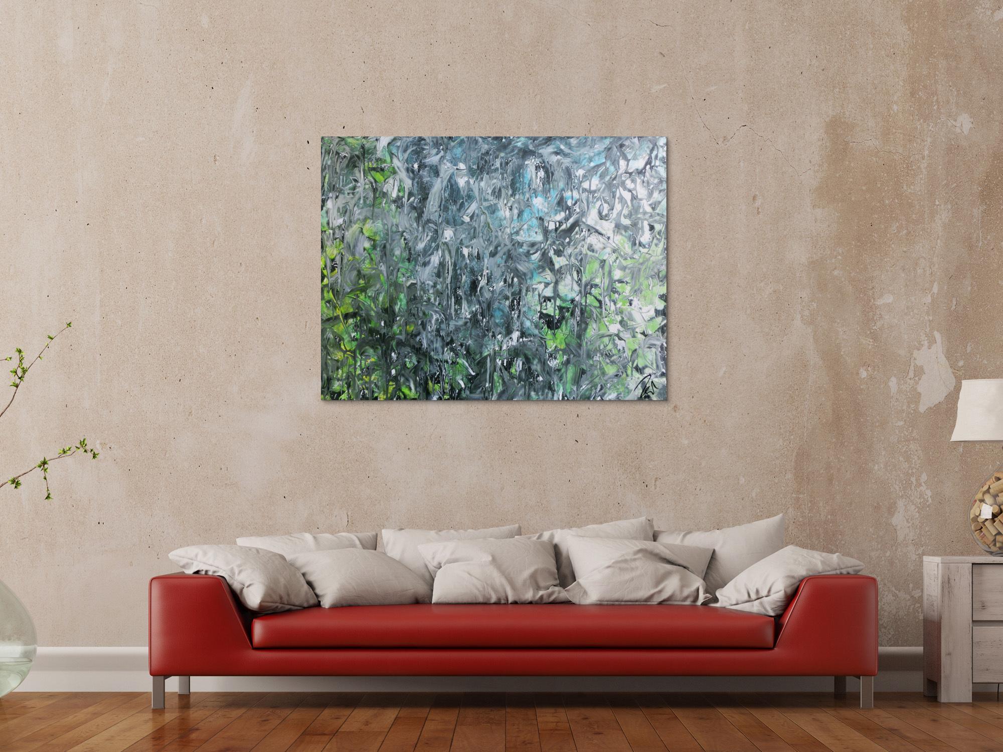 Abstraktes Gemälde Fließtechnik türkis grün blau mordern zeitgenössisch