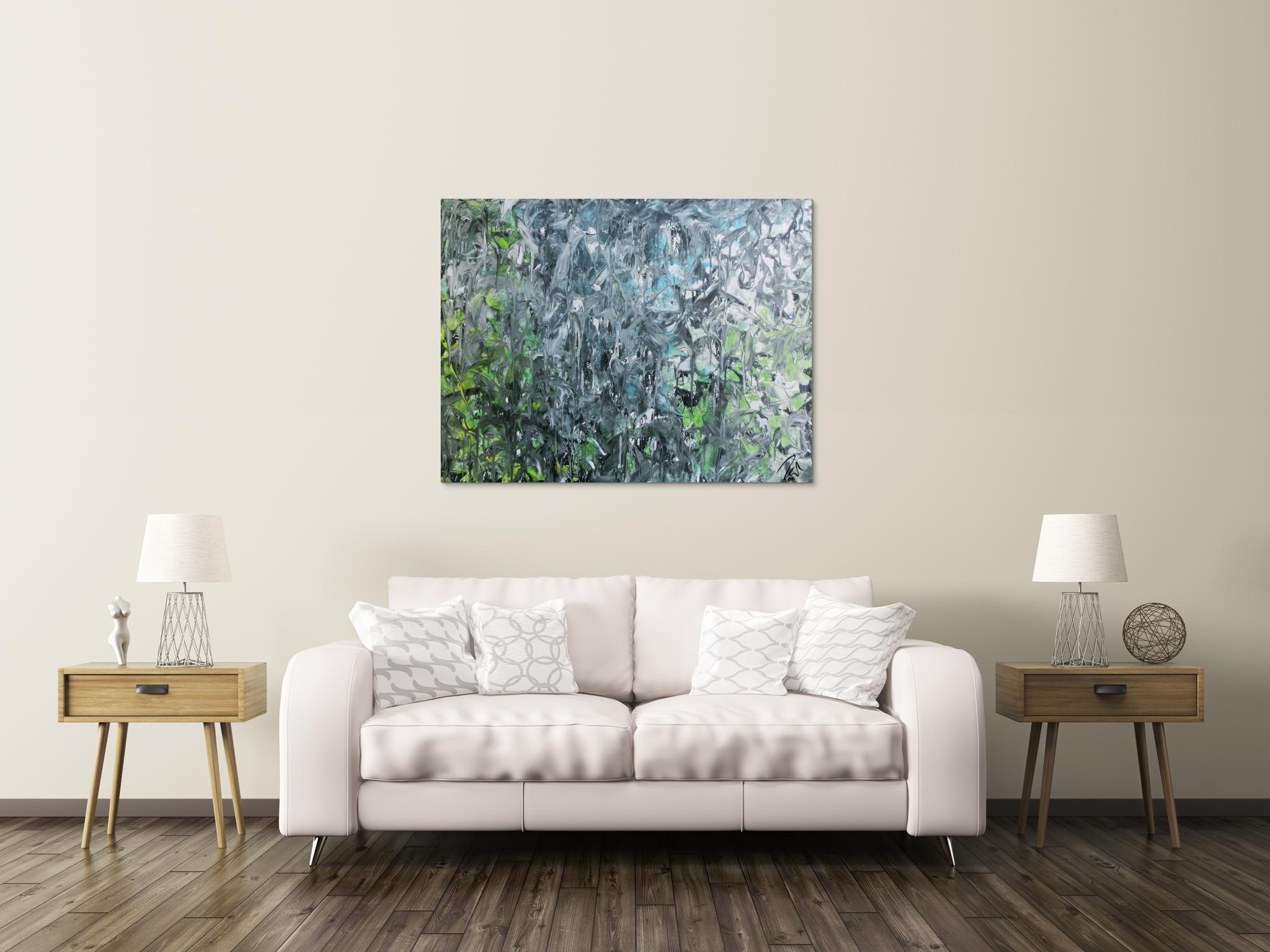 Abstraktes Gemälde Fließtechnik türkis grün blau mordern zeitgenössisch