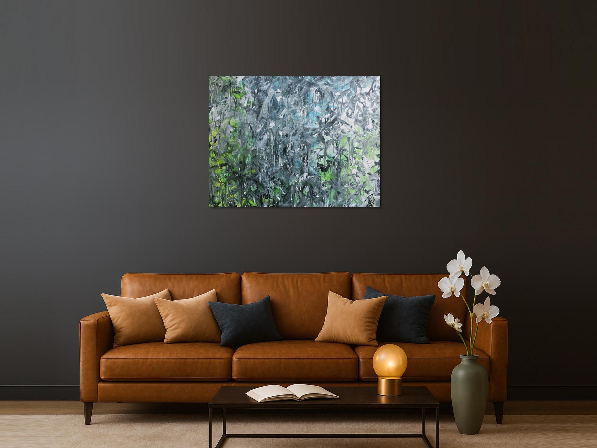 Abstraktes Gemälde Fließtechnik türkis grün blau mordern zeitgenössisch