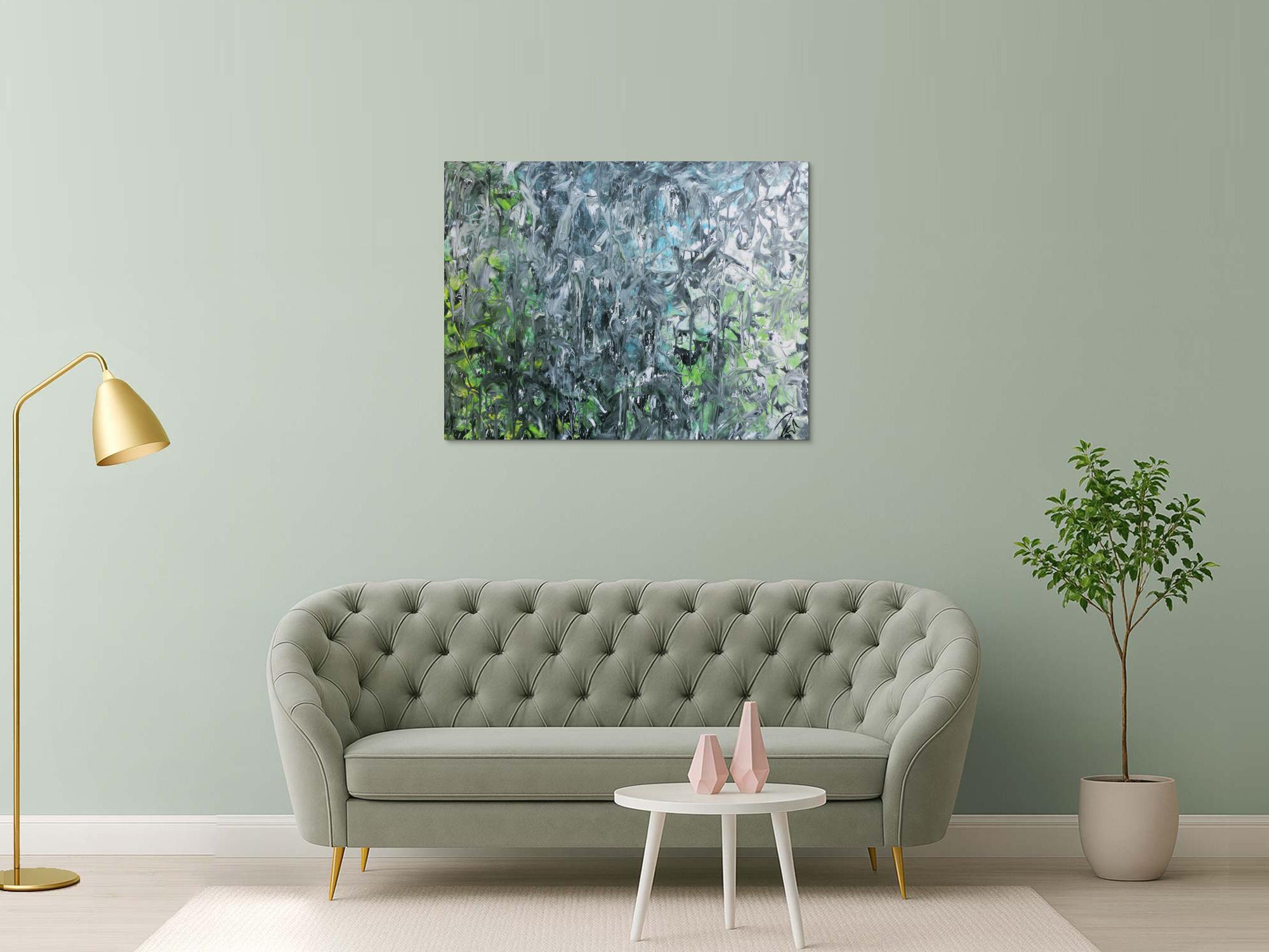 Abstraktes Gemälde Fließtechnik türkis grün blau mordern zeitgenössisch