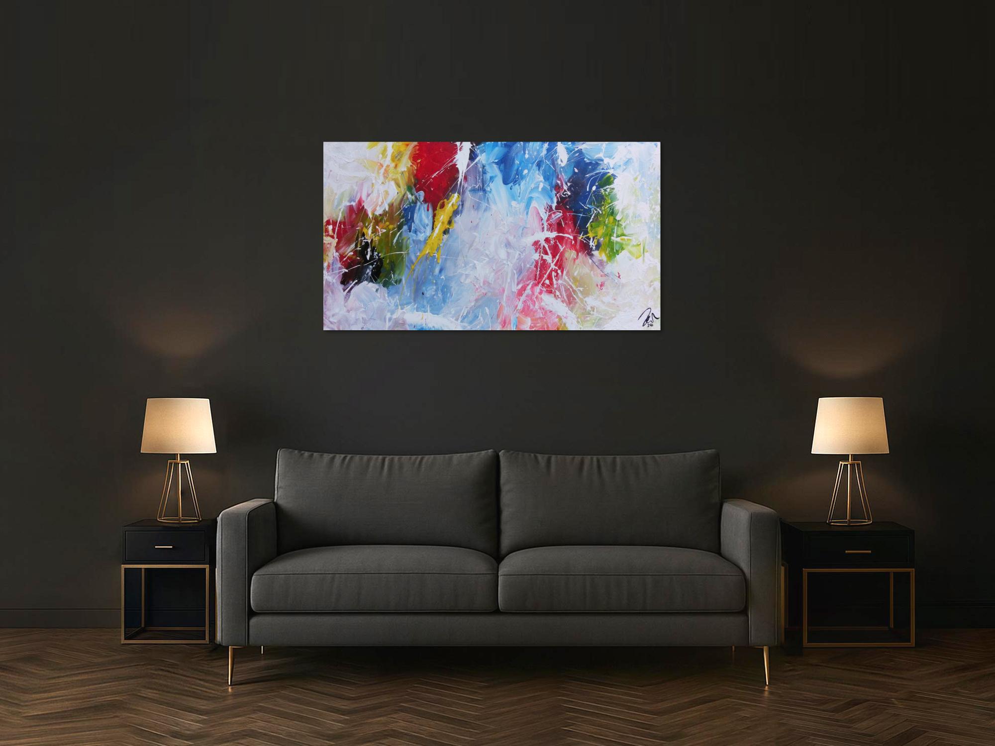 Abstraktes Acrylbild modernes Gemälde bunt viele Farben