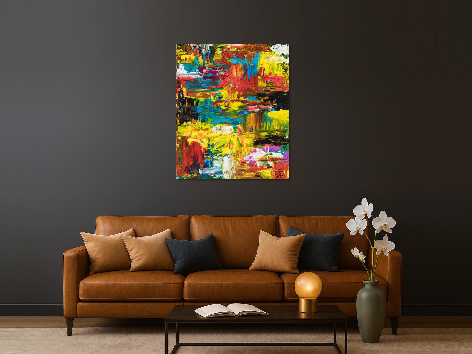 Gemälde Original abstrakt 120x100cm Spachteltechnik Modern Art handgefertigt  schwarz gelb rot hochwertig