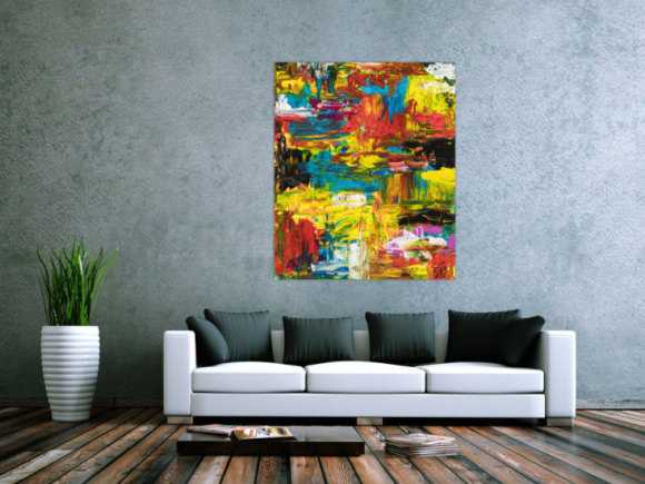 Gemälde Original abstrakt 120x100cm Spachteltechnik Modern Art handgefertigt  schwarz gelb rot hochwertig