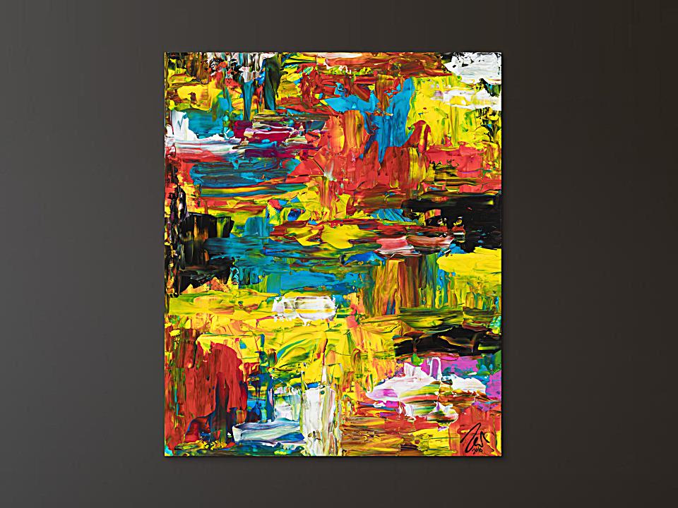 Gemälde Original abstrakt 120x100cm Spachteltechnik Modern Art handgefertigt  schwarz gelb rot hochwertig